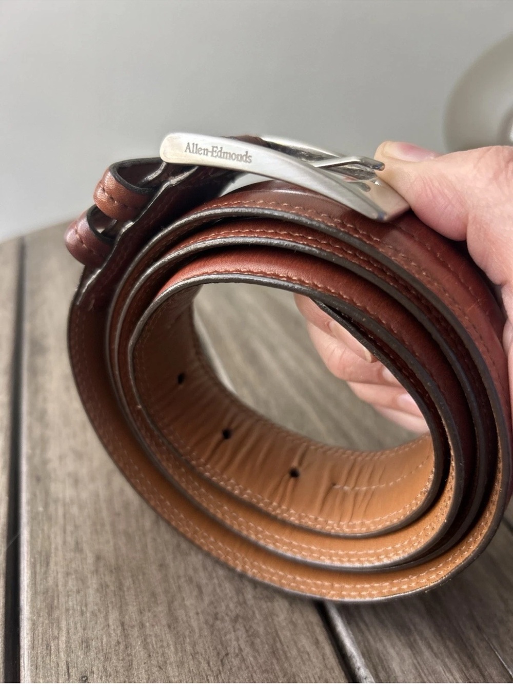 Allen Edmonds Fully Leather Handcrafted In USA 38/95 Burnished Calf Brown Belt